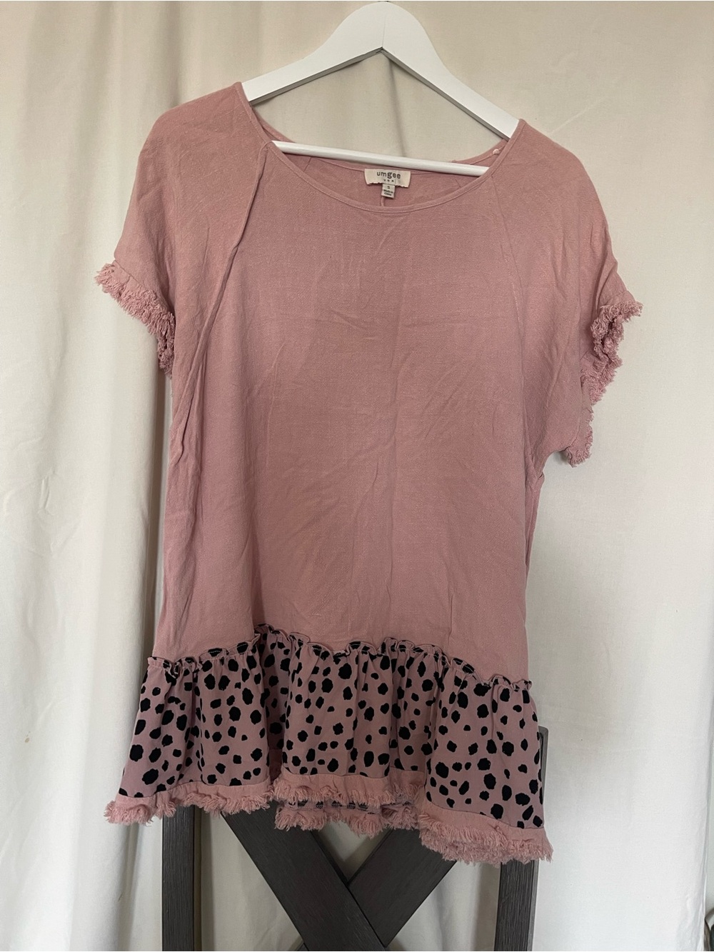 Umgee Dusty Pink Short Sleeve Tunic with Spotted Hem